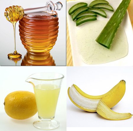мед, банан, алоэ, сок лимона